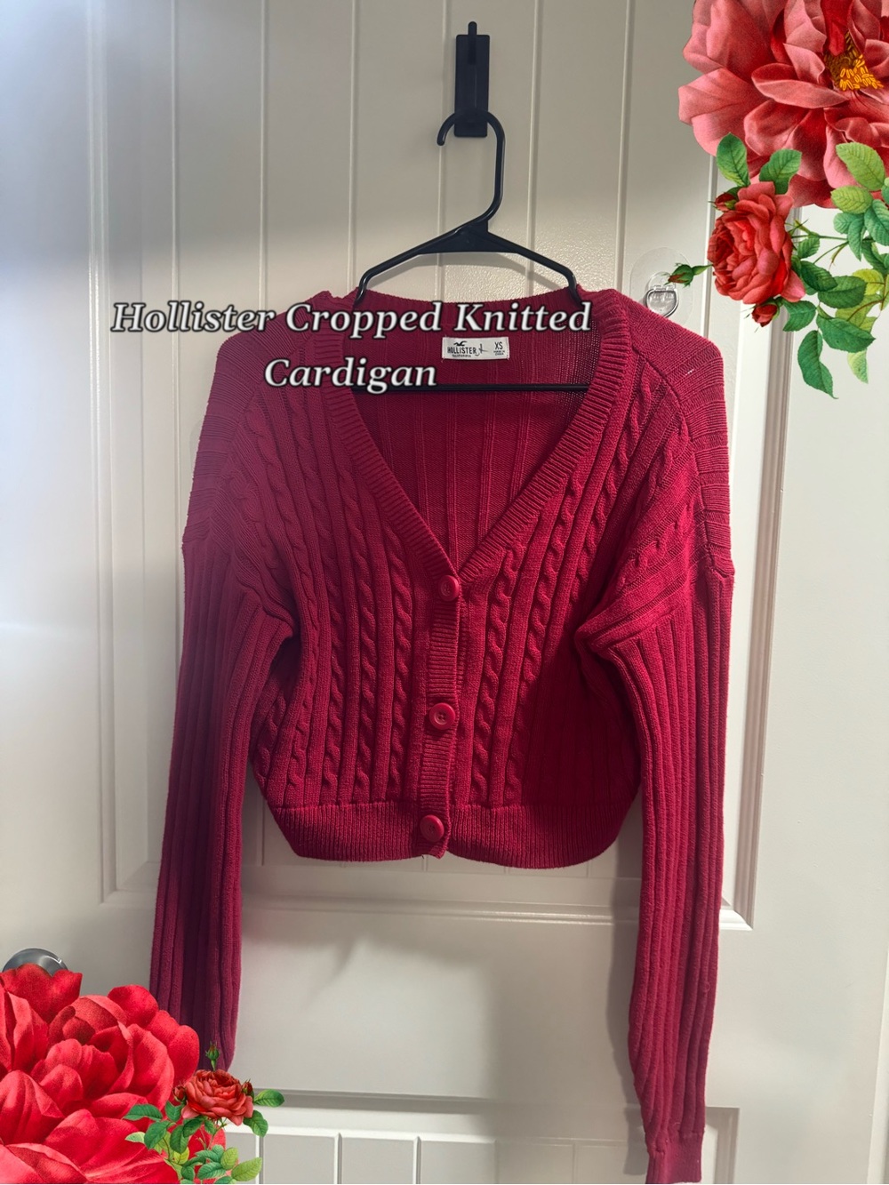 Hollister Bright Red Cable Knit V-Neck Button Cardigan